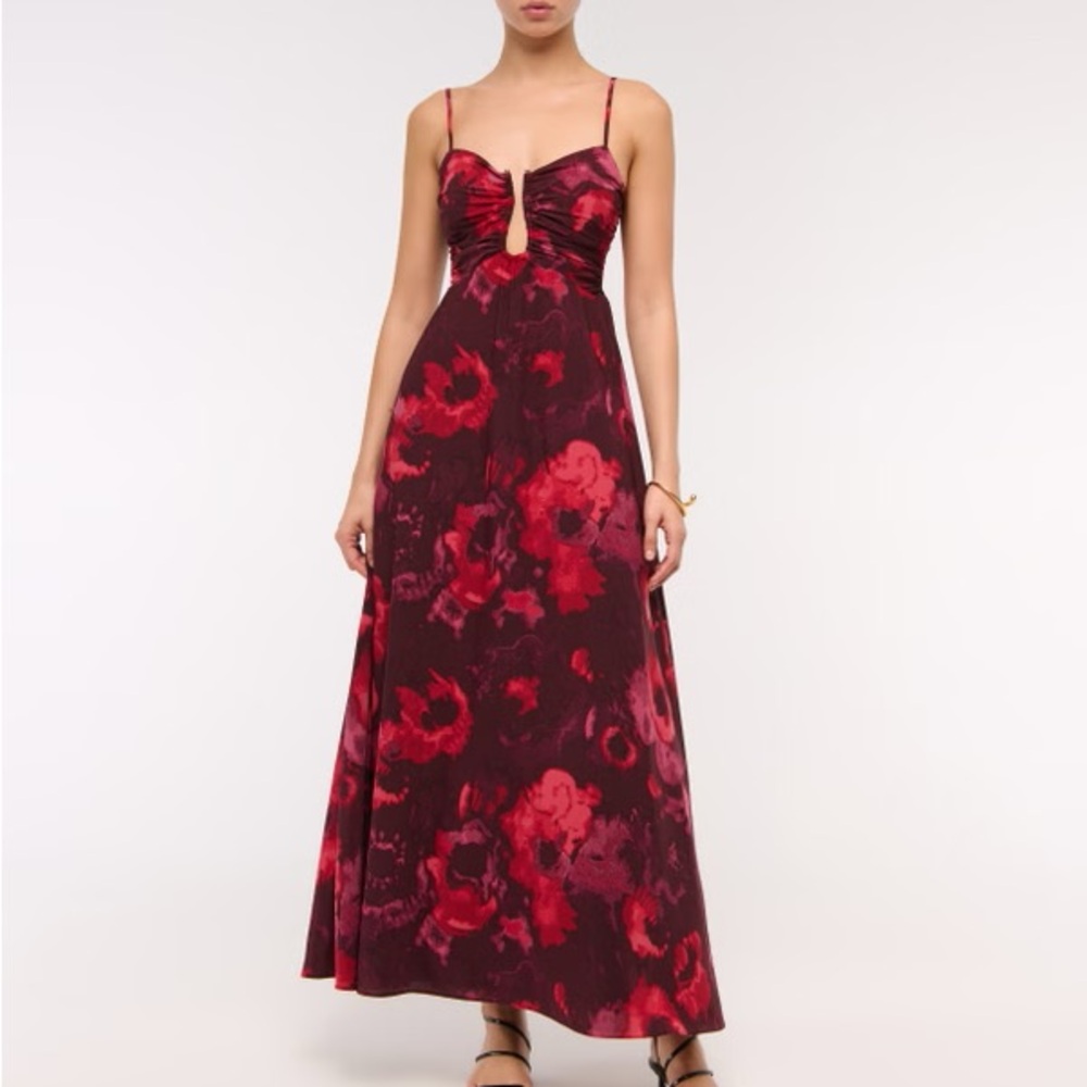 Abercrombie & Fitch Burgundy Hardware Fit and Flare Maxi Dress